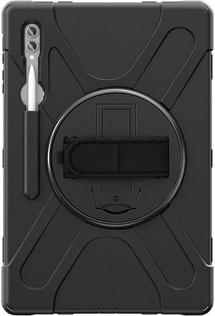 D-Pro 360 Armor Strap Case etui pancerne z uchwytem na rękę i paskiem na ramię do Samsung Galaxy Tab S8 Ultra / S9 Ultra / S10 Ultra 14.6" (Czarne)