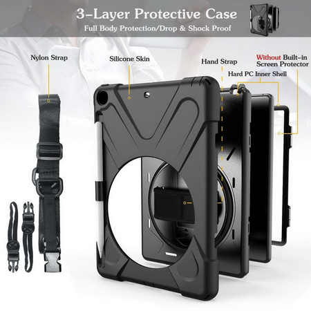 Etui D-Pro 360 Armor Strap Case obudowa pancerna z uchwytem na rękę i paskiem na ramię do Apple iPad Mini 4/5 (2015/2019) (Czarny)