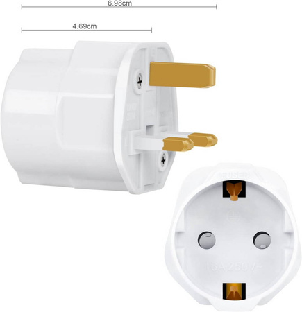 Adapter sieciowy podróżny przejściówka 13A bezpiecznik gniazdo PL do wtyk angielski brytyjski UK Anglia Irlandia Szkocja Walia Malta Cypr Dubaj Emiraty UAE Hong Kong Singapur Malezja Malediwy