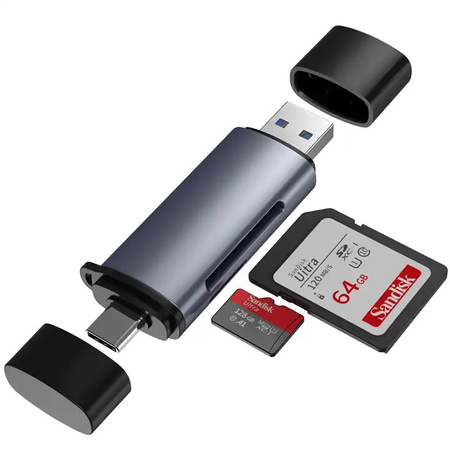 Adapter czytnik kart pamięci SD microSD SDHC TF USB 3.0 USB-C OTG Plug&Play