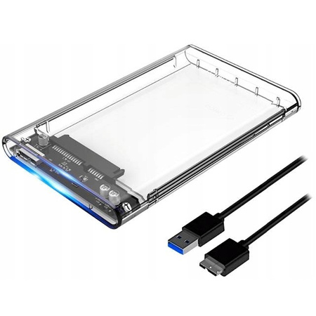 Obudowa zewnętrzna kieszeń przezroczysta na dysk HDD/SSD SATA 2.5" I/II/III + kabel USB 3.0