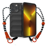 Etui D-Pro 3D Silicone Case Wrist Rope ze smyczą na nadgarstek - iPhone 15 Pro (Czarny)