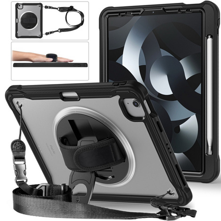 D-Pro 360 Shock V2 Strap Case etui pancerne z uchwytem na rękę i paskiem na ramię do Apple iPad Air 4 10.9" / Air 5 10.9" / Air 6 M2 11" (2024) / Air 7 M3 11" (2025) / iPad Pro 11 (2018/2020/2021/2022) (Czarny)