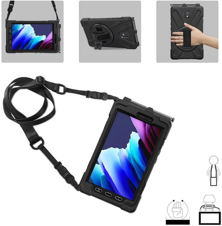 D-Pro 360 Armor Strap Case etui pancerne z uchwytem na rękę i paskiem na ramię do Samsung Galaxy Tab Active 3 (T570/T575/T577) 2020 / Tab Active 5 (X300/X306B) 2024