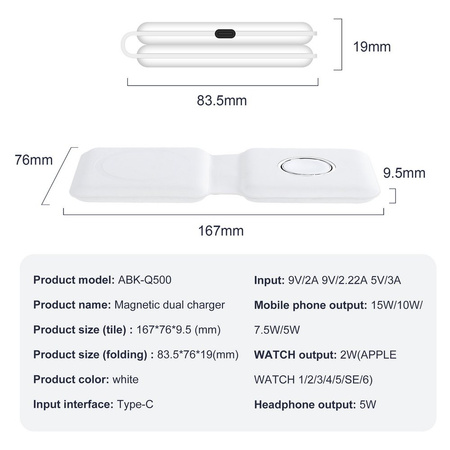 Ładowarka Fold Duo Q500 do MagSafe iPhone / Apple Watch / AirPods (White)