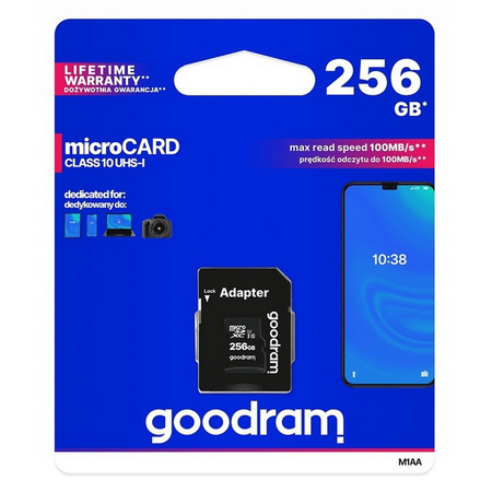 Karta pamięci GOODRAM micro SD SDXC Class 10 UHS-I 100MB/s 256GB + adapter