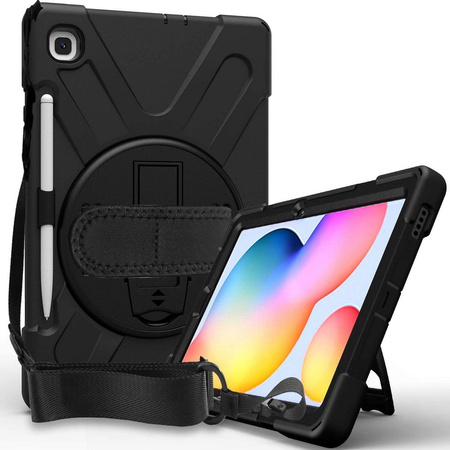 D-Pro 360 Armor Strap Case etui pancerne z uchwytem na rękę i paskiem na ramię do Samsung Galaxy Tab S6 Lite 10.4" P610/P615 2020 P613/P619 2022 SM-P620/SM-P625 2024