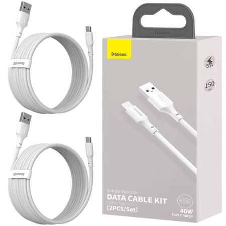 Kabel Baseus zestaw USB do USB-C QC PD 40W 150cm (2 szt.) (Biały)