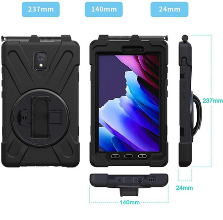 D-Pro 360 Armor Strap Case etui pancerne z uchwytem na rękę i paskiem na ramię do Samsung Galaxy Tab Active 3 (T570/T575/T577) 2020 / Tab Active 5 (X300/X306B) 2024